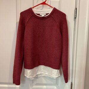 New Women's Burgundy Sweater with white top built in